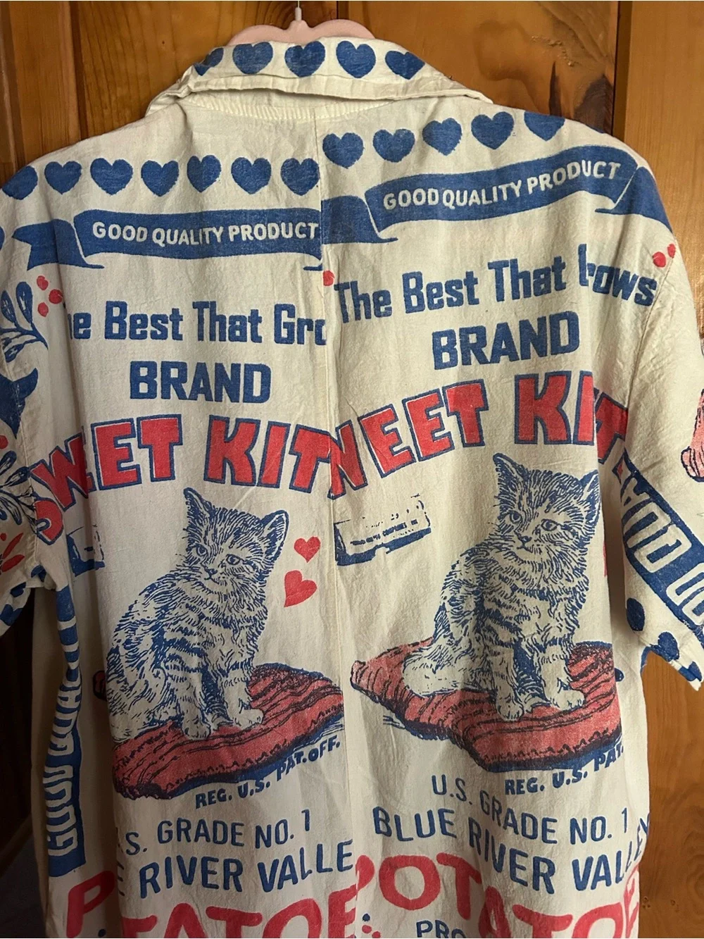 Vintage Sweet Kitten Cat Print Potatoes Short-Sleeve jumpsuit - Cream/Red/Blue